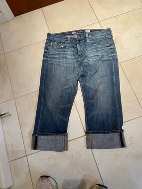 Ag Adriano Goldschmied Cropped Cuffed Indigo Jeans